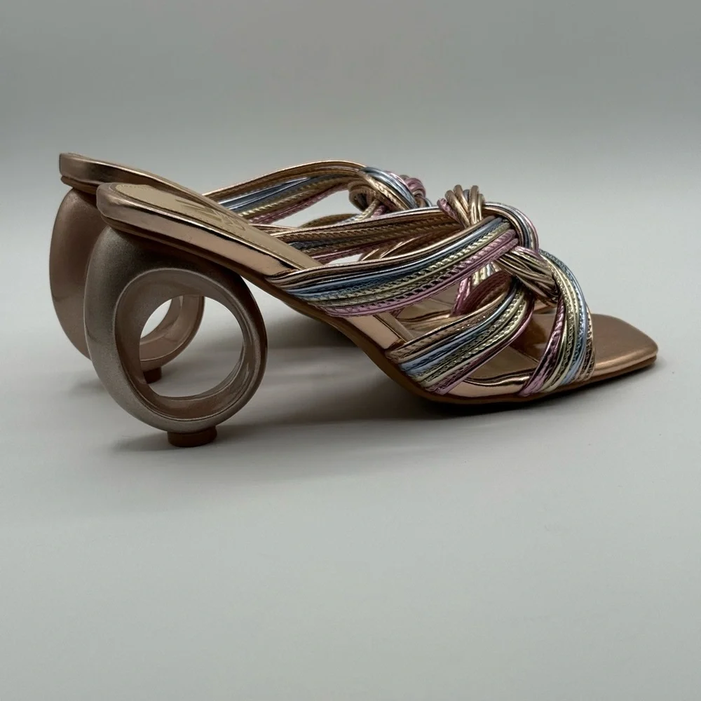 NINETY UNION Knotted STRAPPY SANDALS ON A ARCHITECTURAL HEEL IN PASTEL MULTI - Picture 5 of 17